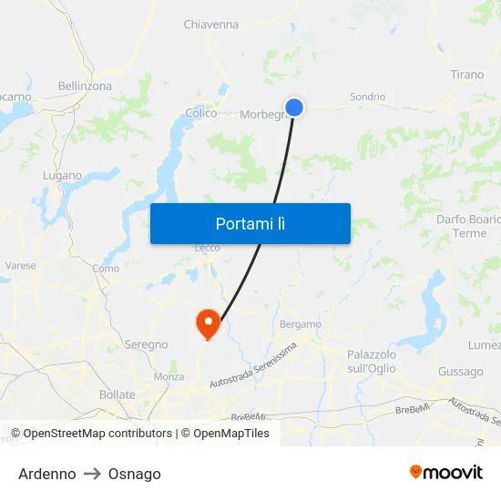 Ardenno to Osnago map