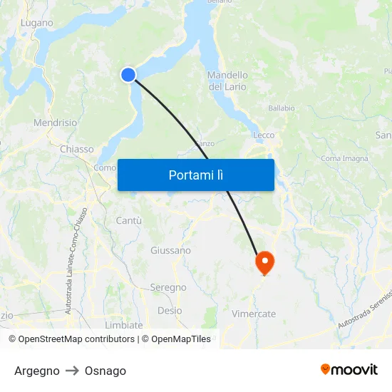 Argegno to Osnago map