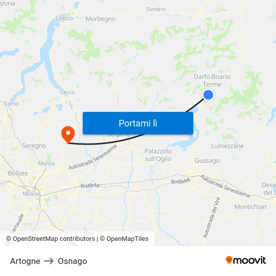 Artogne to Osnago map