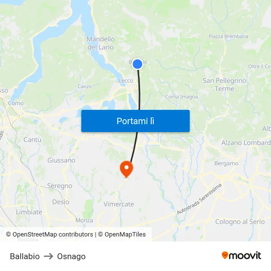 Ballabio to Osnago map