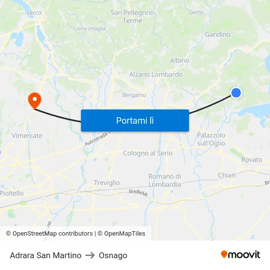 Adrara San Martino to Osnago map