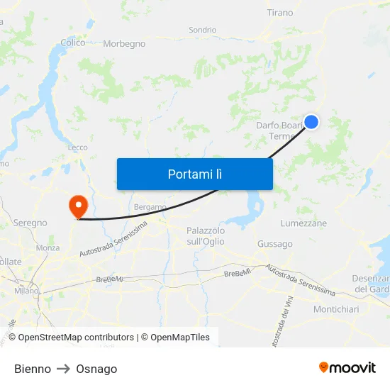 Bienno to Osnago map