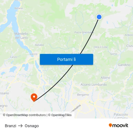 Branzi to Osnago map