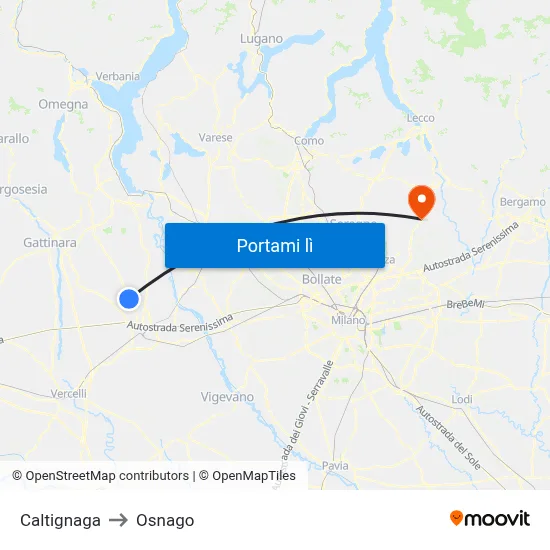 Caltignaga to Osnago map