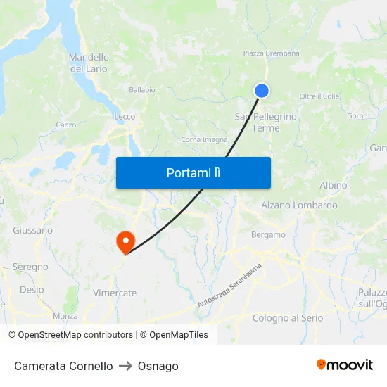 Camerata Cornello to Osnago map