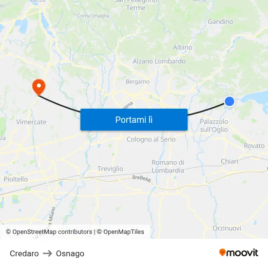 Credaro to Osnago map