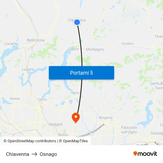 Chiavenna to Osnago map