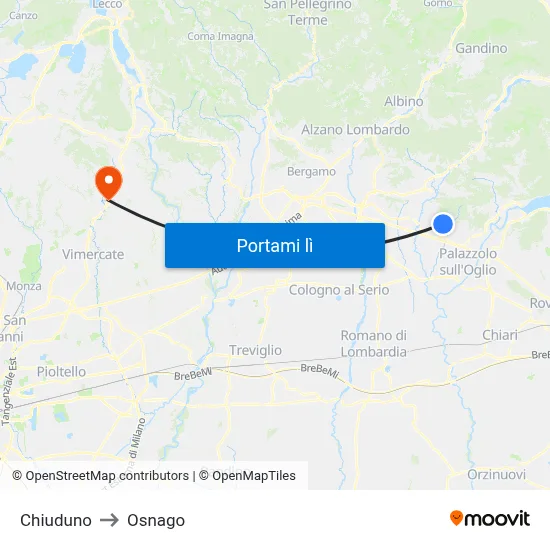 Chiuduno to Osnago map