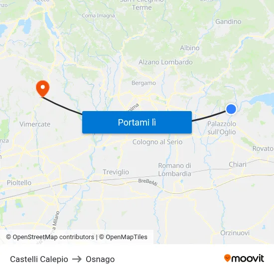 Castelli Calepio to Osnago map