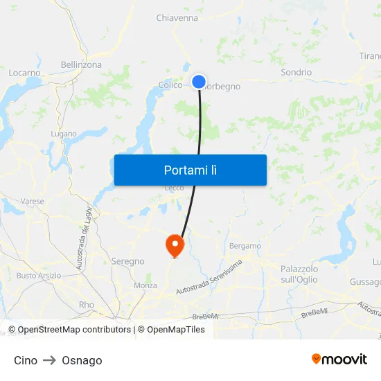Cino to Osnago map