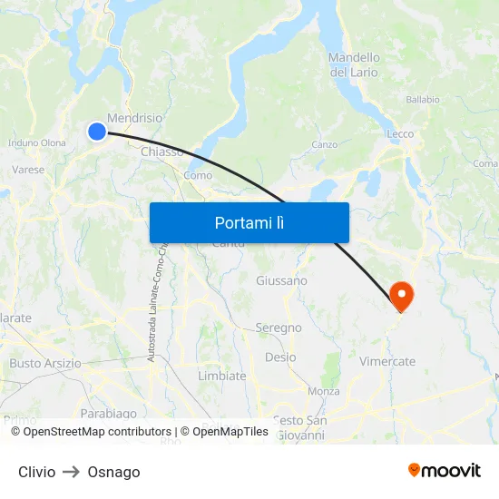 Clivio to Osnago map