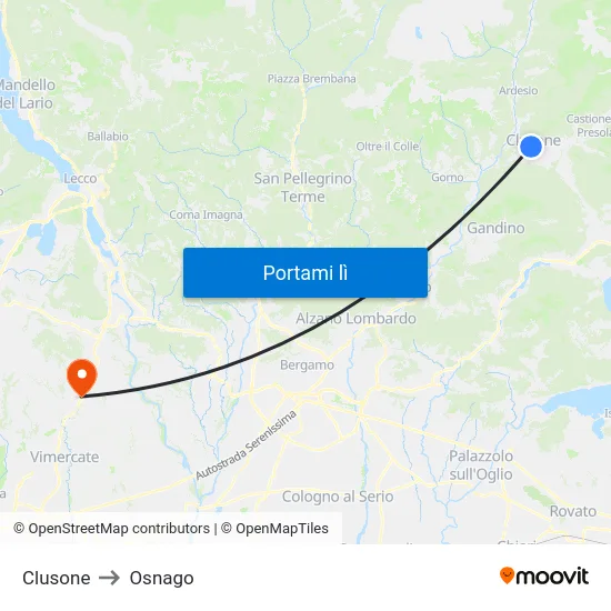 Clusone to Osnago map