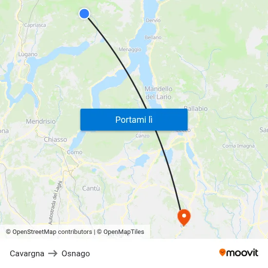 Cavargna to Osnago map