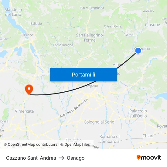Cazzano Sant' Andrea to Osnago map