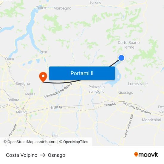 Costa Volpino to Osnago map