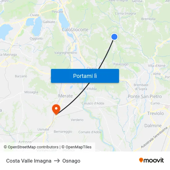 Costa Valle Imagna to Osnago map