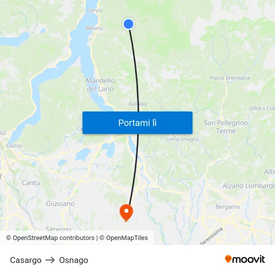 Casargo to Osnago map