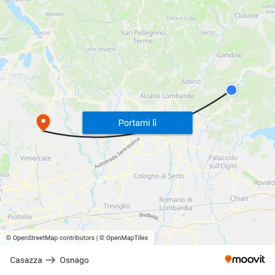 Casazza to Osnago map