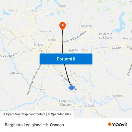 Borghetto Lodigiano to Osnago map