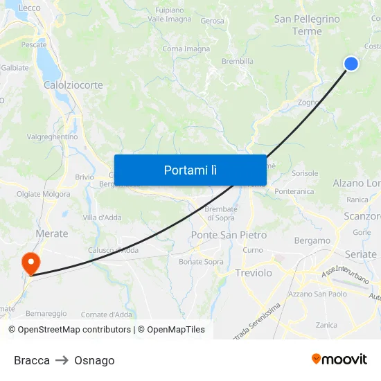 Bracca to Osnago map