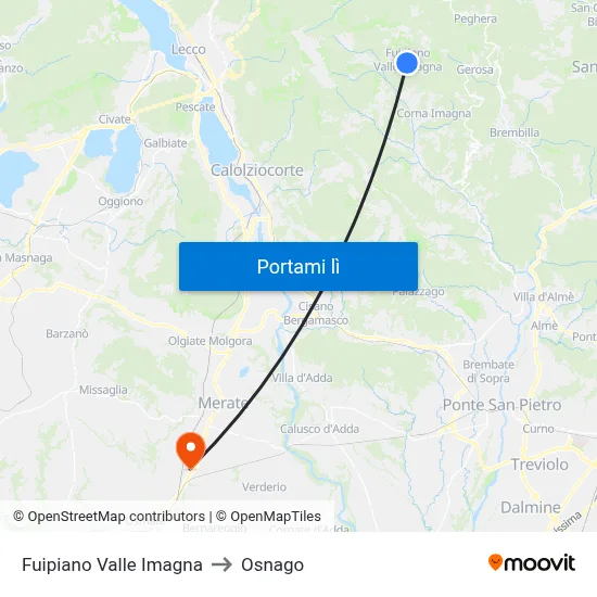 Fuipiano Valle Imagna to Osnago map