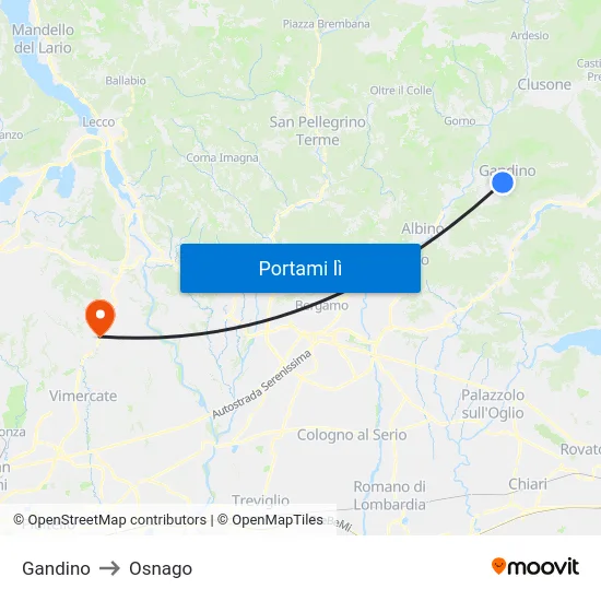 Gandino to Osnago map