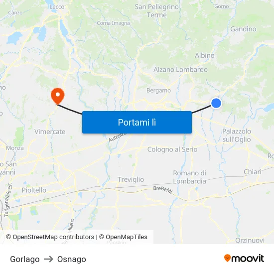 Gorlago to Osnago map
