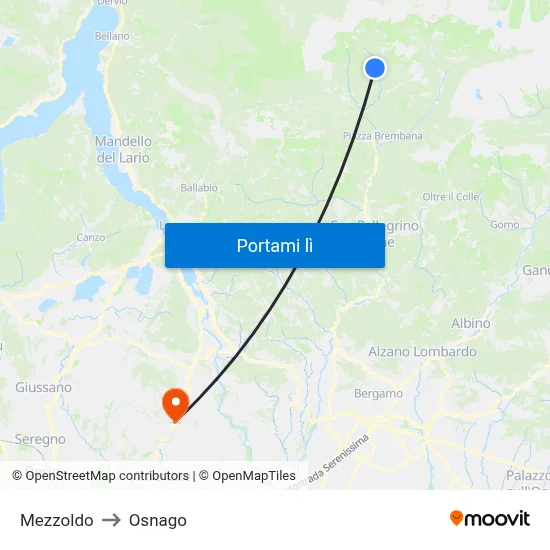 Mezzoldo to Osnago map