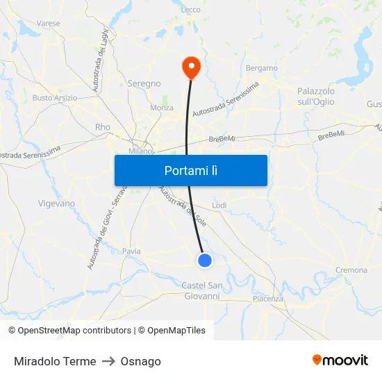Miradolo Terme to Osnago map