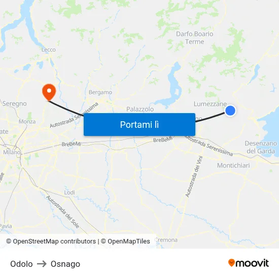 Odolo to Osnago map