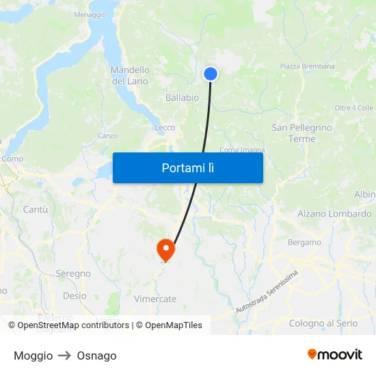 Moggio to Osnago map