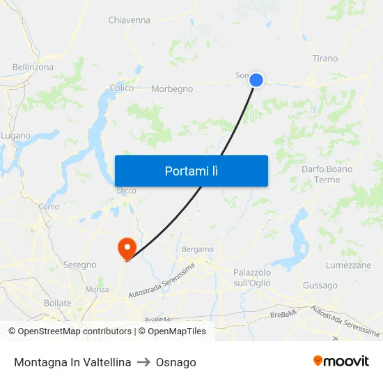 Montagna In Valtellina to Osnago map