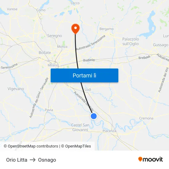 Orio Litta to Osnago map