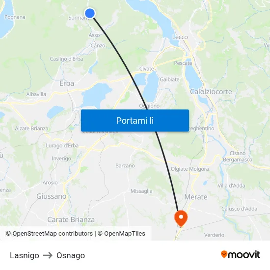 Lasnigo to Osnago map