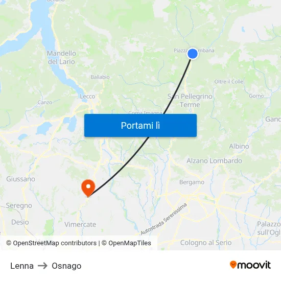Lenna to Osnago map