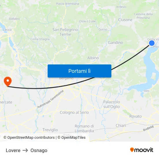 Lovere to Osnago map