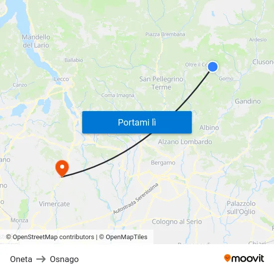 Oneta to Osnago map