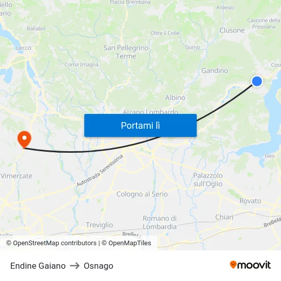 Endine Gaiano to Osnago map