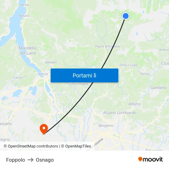 Foppolo to Osnago map
