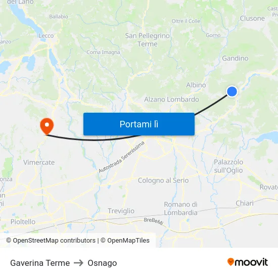 Gaverina Terme to Osnago map