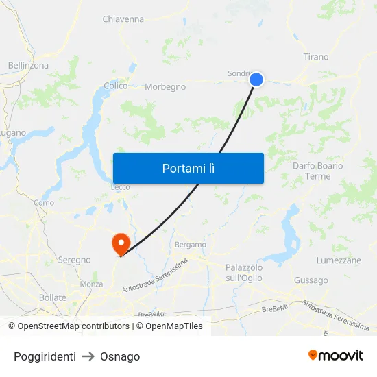 Poggiridenti to Osnago map