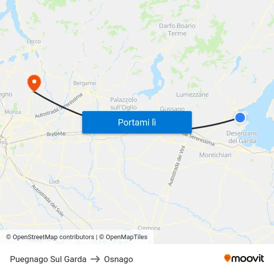 Puegnago Sul Garda to Osnago map