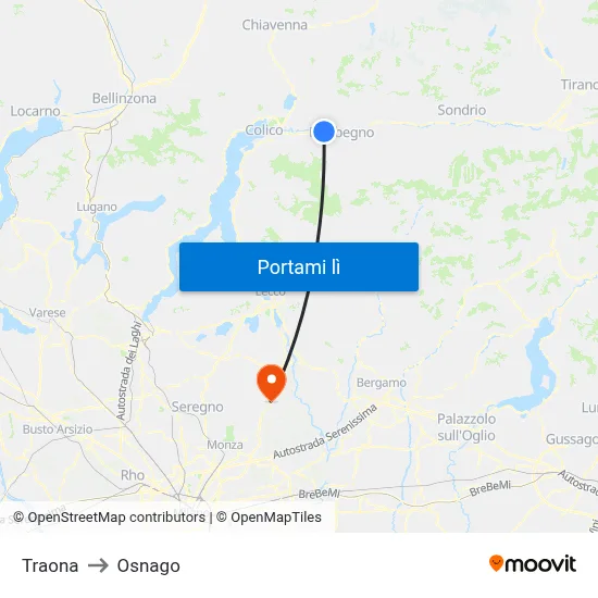 Traona to Osnago map