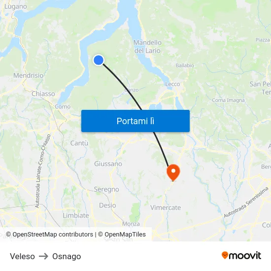 Veleso to Osnago map