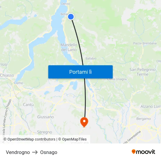 Vendrogno to Osnago map