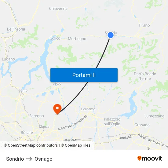 Sondrio to Osnago map