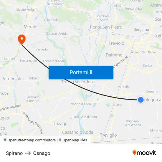 Spirano to Osnago map