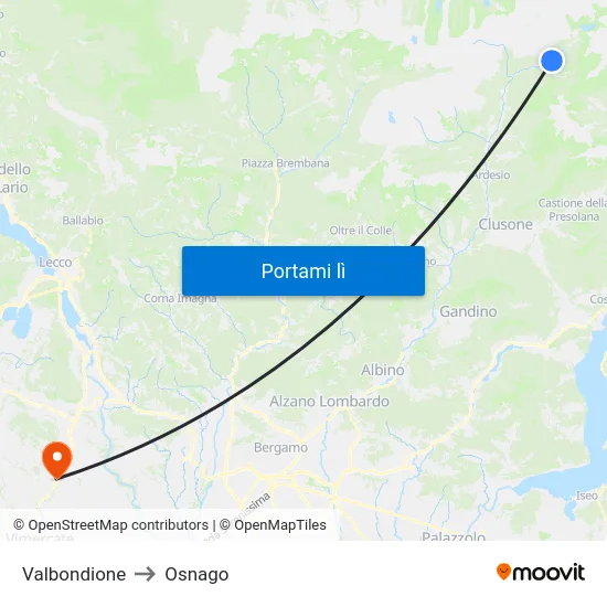 Valbondione to Osnago map