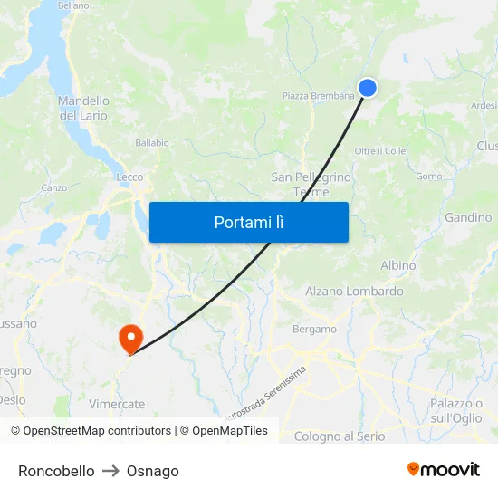 Roncobello to Osnago map