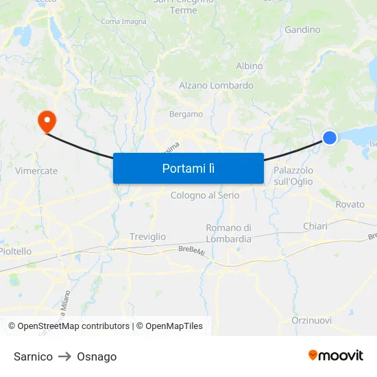 Sarnico to Osnago map